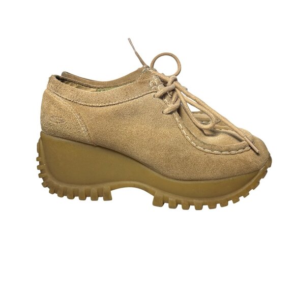Vintage Skechers Suede Womens Platform Lace-Up Shoes With Lug Sole Beige Sz 9 - Picture 4 of 11